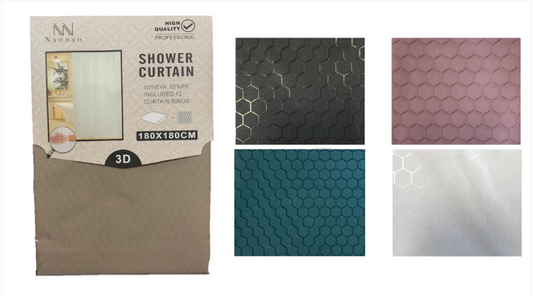 EVA PE Bathroom Shower Curtain with Curtain Rings Hexagon Pattern 180 x 180 cm Assorted Colours