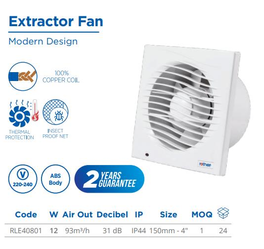 EXTRACTOR FAN,12W, 93m3/h, 220 50/60Hz