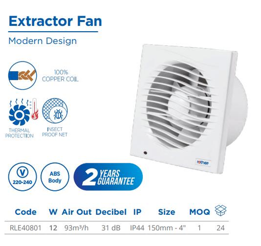 EXTRACTOR FAN,12W, 93m3/h, 220 50/60Hz