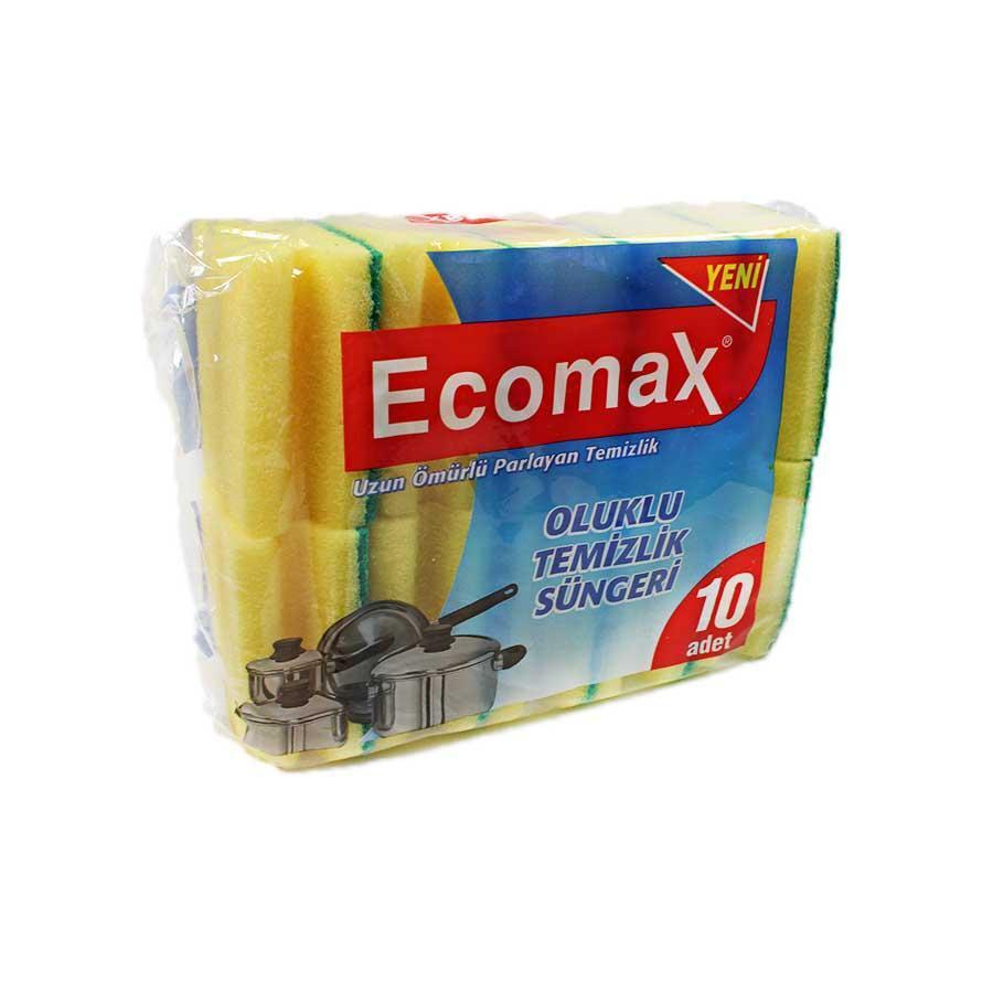 Ecomax Yellow Double Sided Grooved Kitchen Washing Up Sponges Scourers Pack of 10