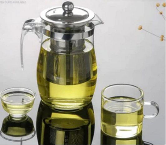 Elegant Glass Tea Pot with 4 Tea Cups Set of 5 Pieces