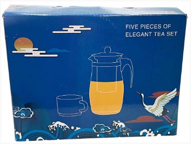 Elegant Glass Tea Pot with 4 Tea Cups Set of 5 Pieces