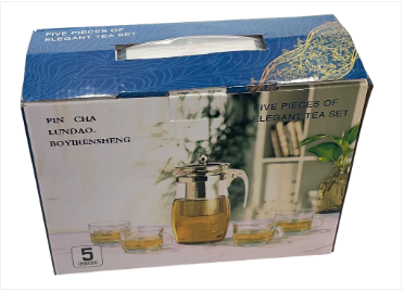 Elegant Glass Tea Pot with 4 Tea Cups Set of 5 Pieces