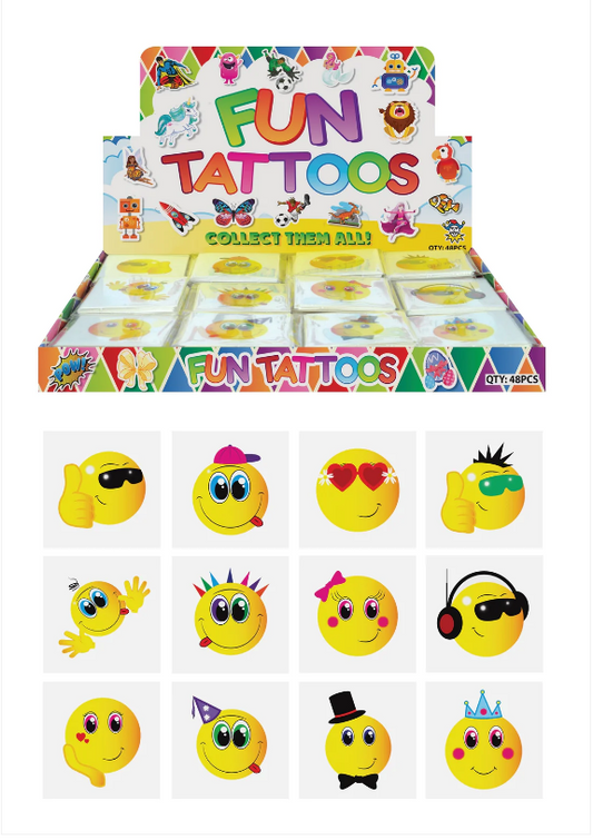 Emoji Style Assorted Faces Mini Sticker Tattoos 12 Assorted Designs