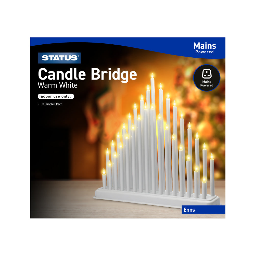 Enns - 33 - Warm White - Indoor Only - Mains Powered - Candle Bridge - White - 6 Hour Timer Function - IP20 Rated - 1 Pack Glossy Box
