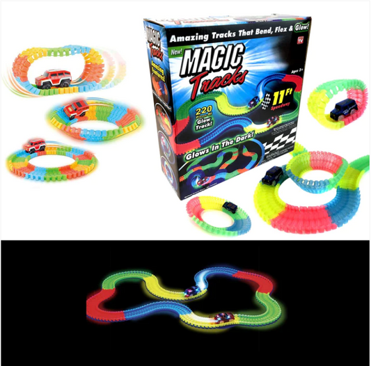 Exclusive Magic Tracks 220 Pieces Glow In The Dark Light Up 11Ft Speedway Race Track