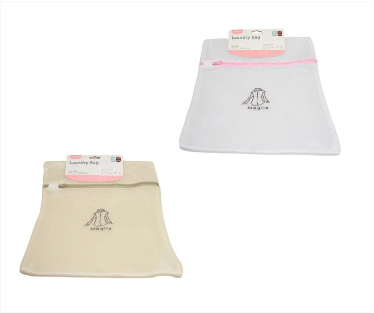 Fabric Beige White Laundry Bag Zip Mesh Small Underwear Items Bag 30 x 40cm