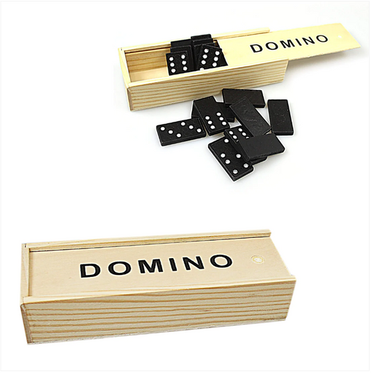 Family Fun Games 28 Set Black Dominoes In Wooden Box
