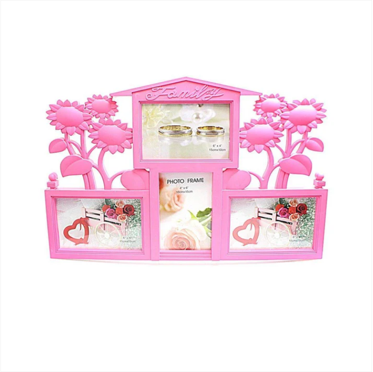 Family Photo Frame in Pink, 3 Picture Photo Frame 10cm x 15cm