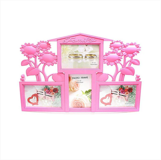 Family Photo Frame in Pink, 3 Picture Photo Frame 10cm x 15cm