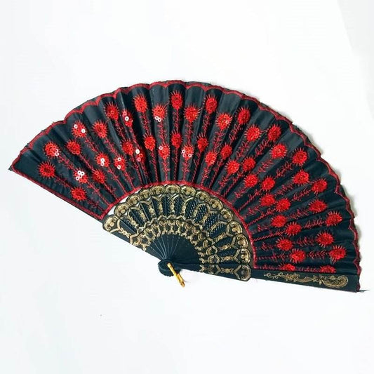 Fancy Mini Chinese Hand Fan Embroidery Sequined Assorted Colours