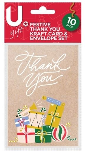 Festive Thank You Kraft Card and Envelope Set 10pk