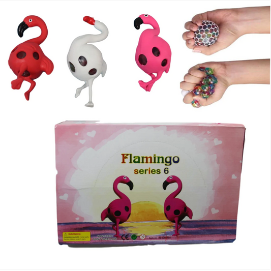 Flamingo Series Childrens Soft Squeegee Mesh Stress Relief Toy Red White Pink 9cm