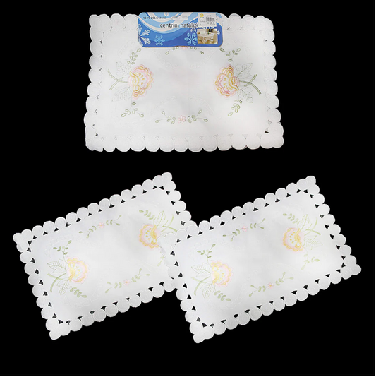 Floral Embroidery White Table Cloth Assorted Designs 38cm x 85cm