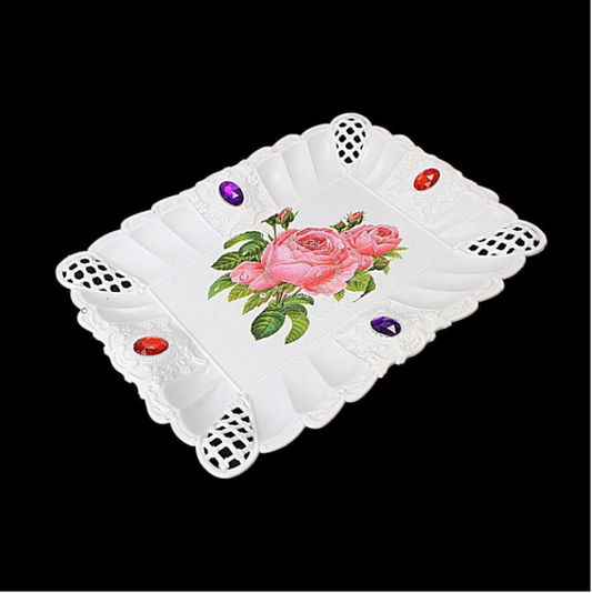 Floral Jeweled Designed Plastic Tray 23cm x 17cm