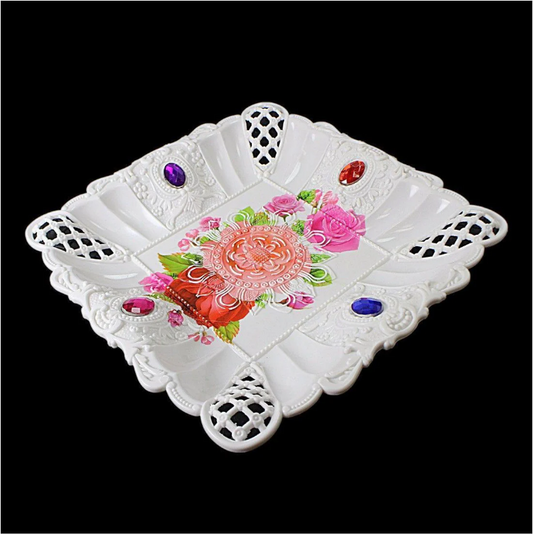 Floral Jewelled Design Plastic Serving Tray 23cm