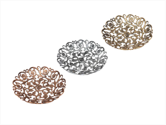 Floral Moroccan Style Vintage Plastic Bronze Silver Gold Serving Tray 27cm