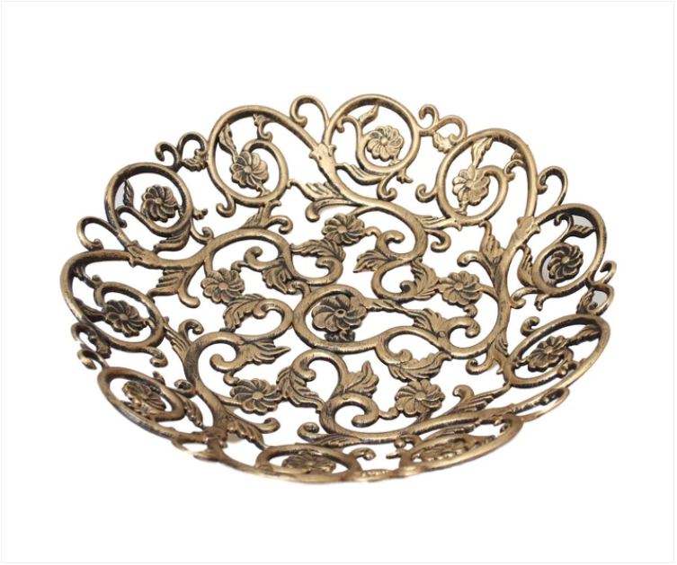 Floral Moroccan Style Vintage Plastic Bronze Silver Gold Serving Tray 27cm