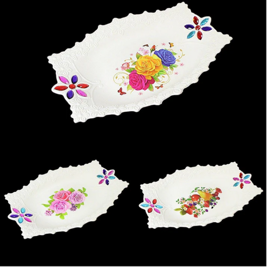 Floral & Fruit Jewelled Plastic Serving Trays 33cm x 23cm