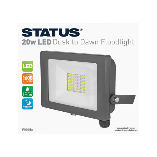 Foggia - 20w LED - Grey - Flood Light with Dusk to Dawn Sensor - 1 pk - in Glossy Retail Box
