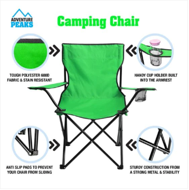 Foldable Camping Chair 50 x 50 x 80 cm Green