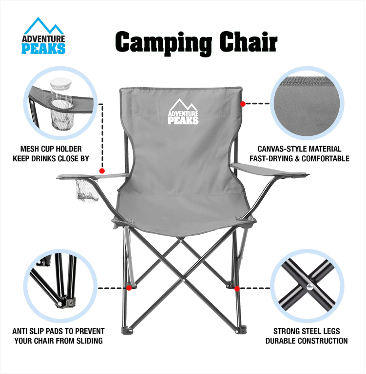 Foldable Camping Chair with Carry Bag 50 x 50 x 80 cm Grey