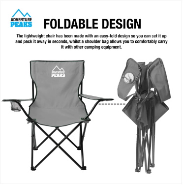 Foldable Camping Chair with Carry Bag 50 x 50 x 80 cm Grey