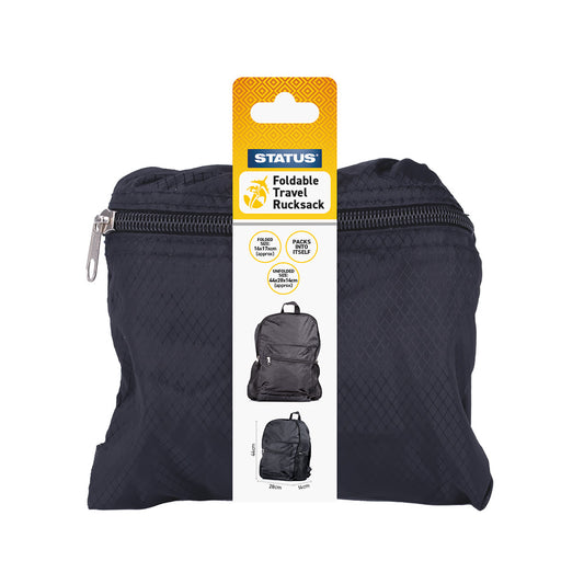 Foldable Travel Rucksack - Black - 1 pk - in a Wrap Card