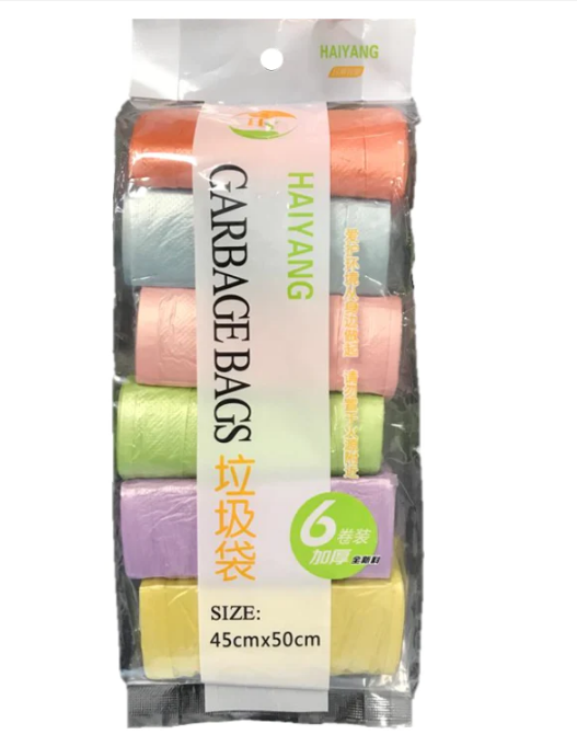 Plastic Kitchen Food Waste Garbage Bin Bags 6 Rolls 45 x 50 cm Assorted Colours