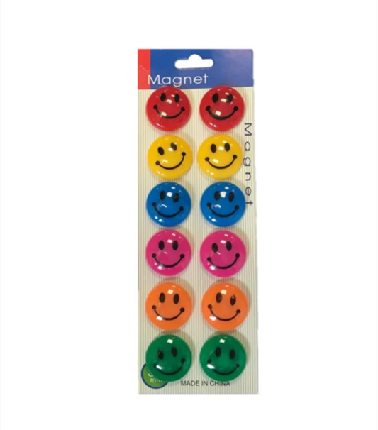 Fridge Freezer Magnets Smiley Face Pack of 12 Assorted Colours