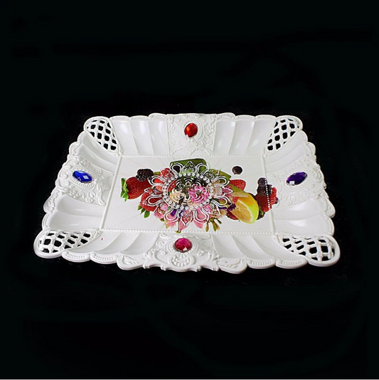 Fruit Jewelled Design Plastic Serving Tray 27cm x 21cm