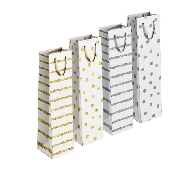 Gold & Silver Patterned Giftbag Bottle, 12x36x10cm