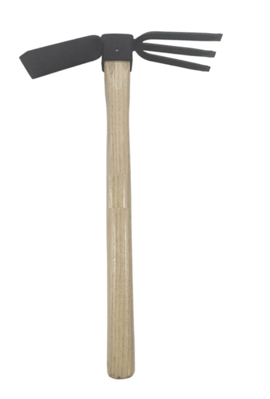 Garden Dual Metal Hoe and Rake 35 x 24 cm Wooden Handle