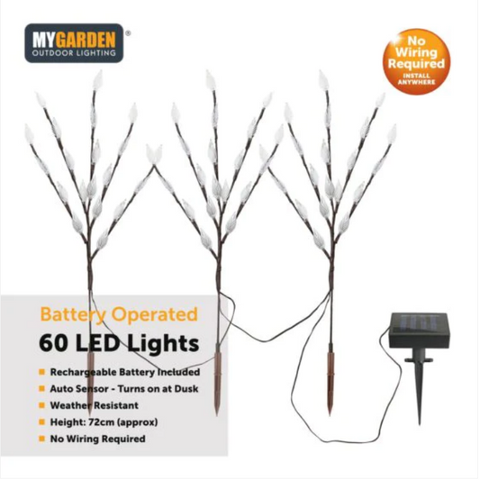 Garden Triple Tree Solar Light With Leaves Bright White Multicolour 72cm 60 LED