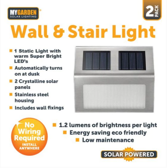 Garden Wall & Stair Light 2 Pack LED Solar Energy