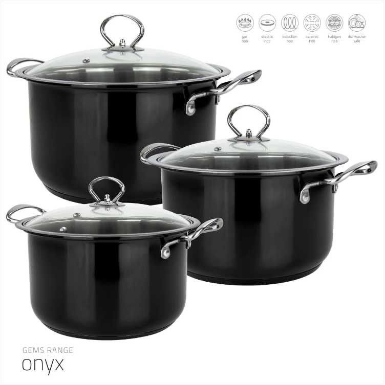 Gems Stainless Steel Stockpot Set 3PC Onyx 5780 10-12.30-14.60L