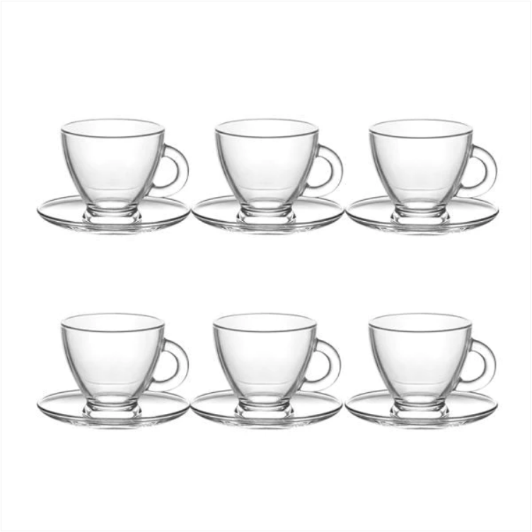 Glass Espresso Coffee Cup with Saucers 95cc Set of 12