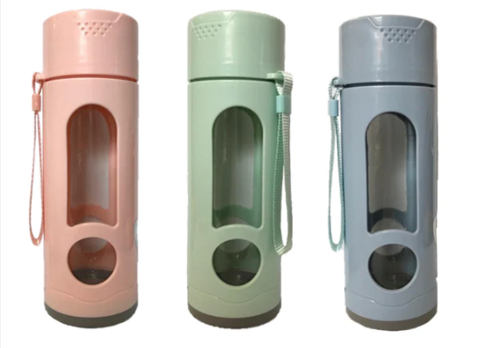 Glass / Plastic Water Bottle Flask with Strap 21 x 7 cm