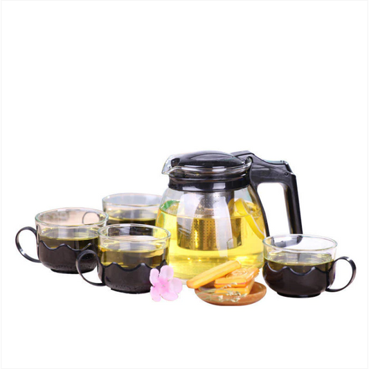 Glass Teapot and Cups Set of 5