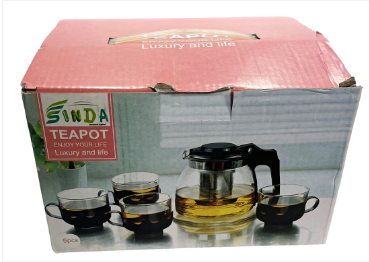 Glass Teapot and Cups Set of 5