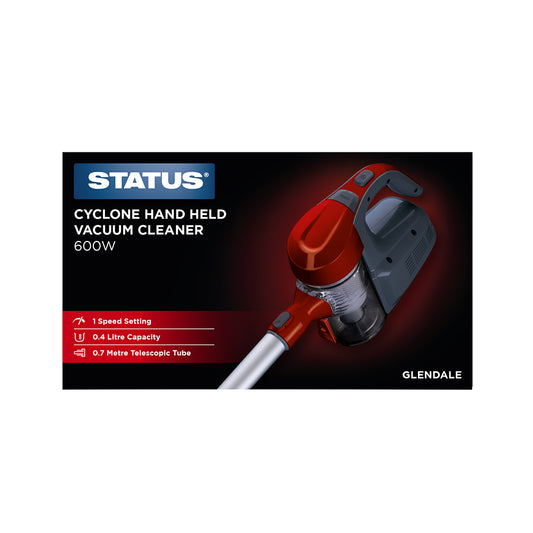 Glendale - Red/Grey - 600w Cyclone Vacuum - 1 pk - in Glossy Retail Box