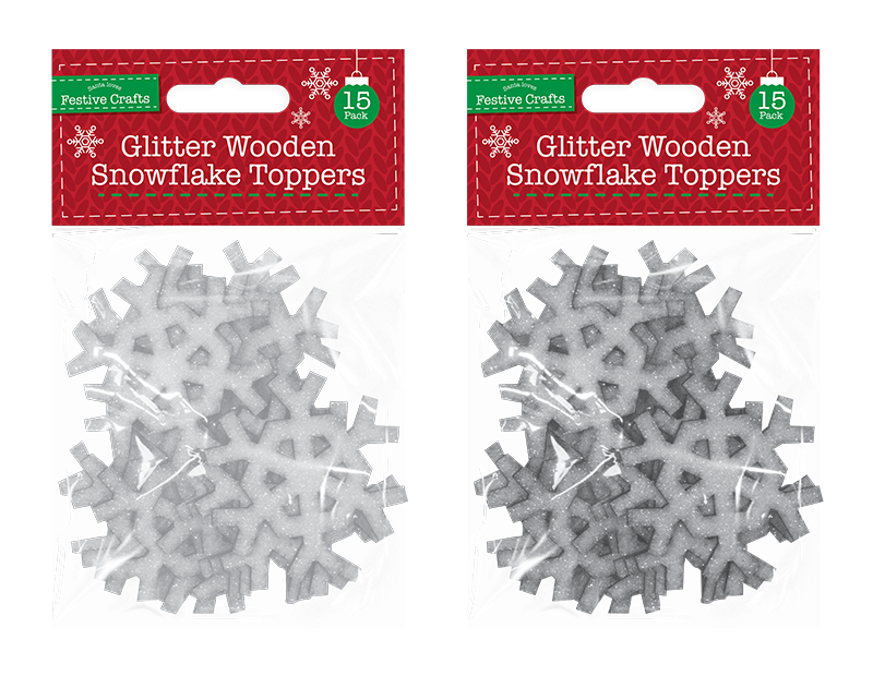 Glitter Wooden Snowflake Toppers 15 Pack