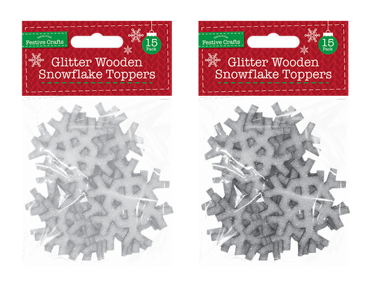 Glitter Wooden Snowflake Toppers 15 Pack