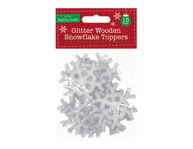 Glitter Wooden Snowflake Toppers 15 Pack