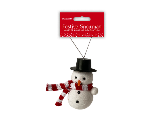 Glittered Snowman Decoration 8cm x 6cm