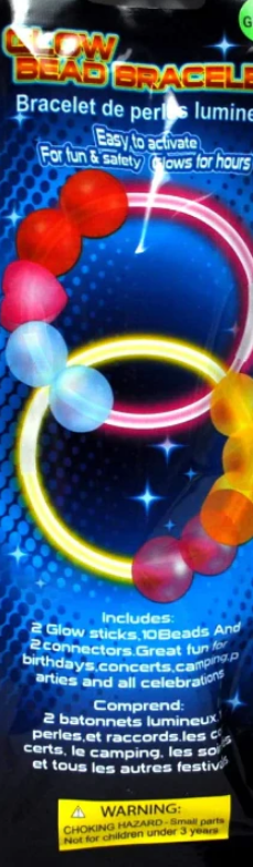 Glow In The Dark Bead Bracelet Neon Assorted Colours