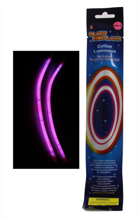 Glow In The Dark Childrens Playing Fun Glow Necklace In Pink 11'