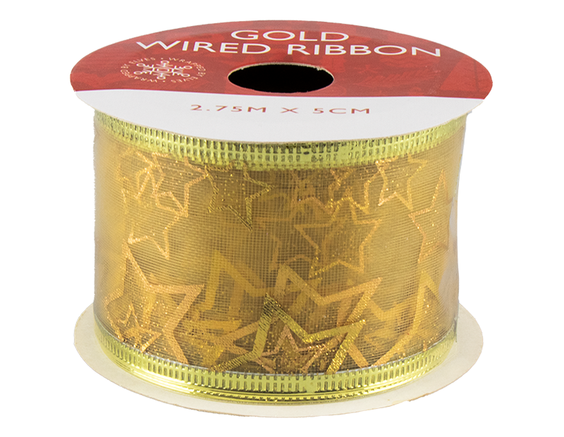 Gold Christmas Wired Ribbon 5cm x 2.75m (With PDQ)