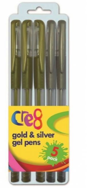 Gold & Silver Gel Pens, 5pk
