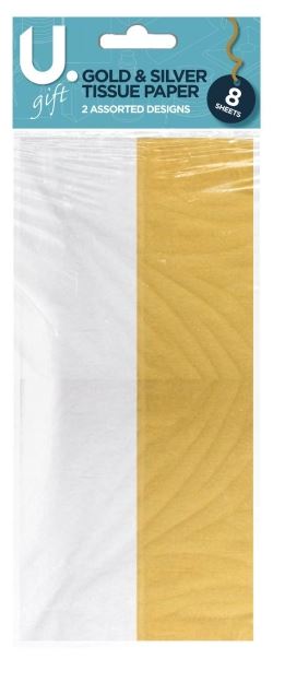 Gold & Silver Tissue Paper, 8 Sheer Sheets, 2 Asst